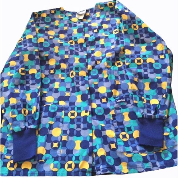 LANDAU Scrub Jacket Lab Coat Pockets Snap Closure Small - Picture 2 of 7